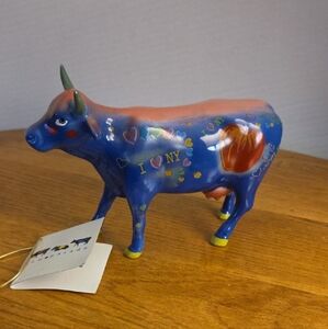 Colorful Cow Figurine - Blue with Multicolor Accents